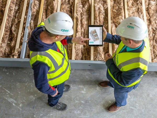 Opérateurs en EPI consultant un plan sur tablette en environnement industriel