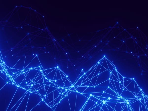 Réseau abstrait de nœuds et de connexions bleus sur fond sombre